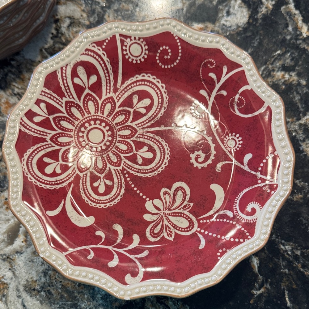 Pier 1 Red and Cream Floral Salad Plates